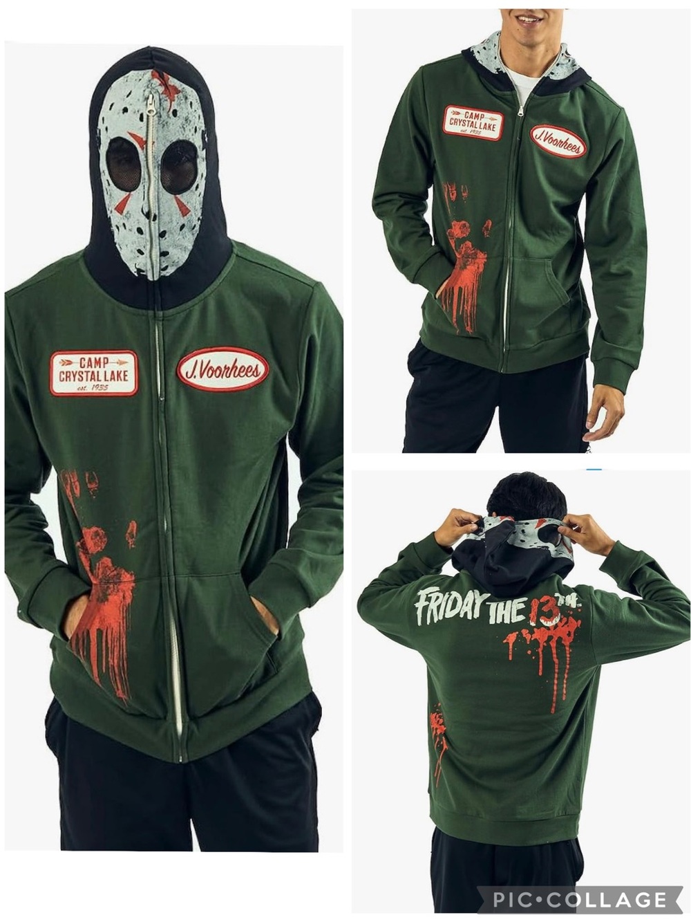 Bioworld Friday The 13th Jason Full Zip Front Green Size L Cosplay Hoodie